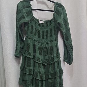 Altar'd State Forest Green Tiered Long Sleeve Dress
